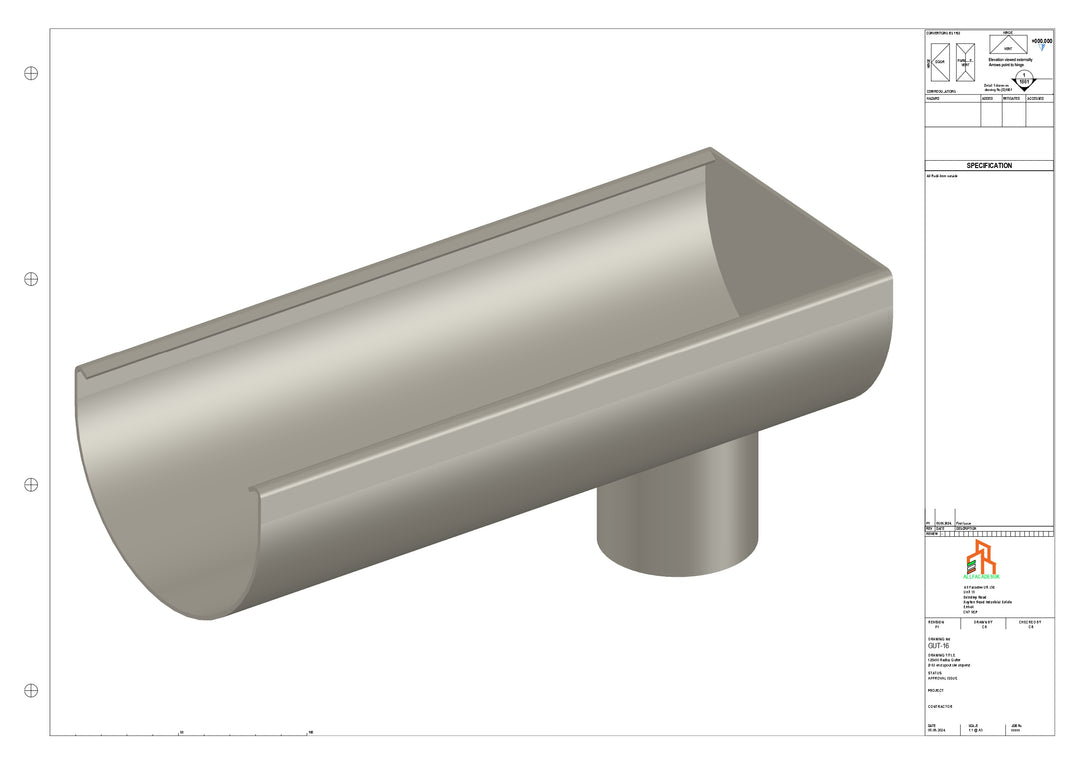 Aluminium Radius Gutter - Type 2 - End Spout - 100 Dia