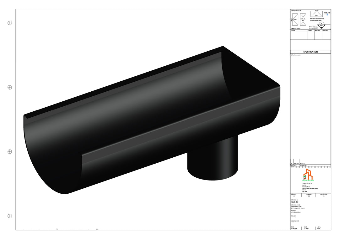 Aluminium Radius Gutter - Type 2 - End Spout - 100 Dia