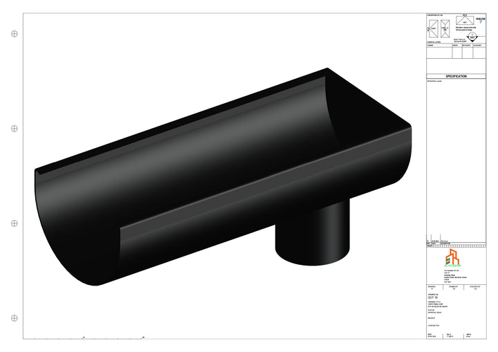 Aluminium Radius Gutter - Type 2 - End Spout - 100 Dia