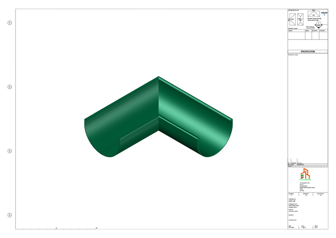 Aluminium Radius Gutter - Type 2 - 90 Degree Corner