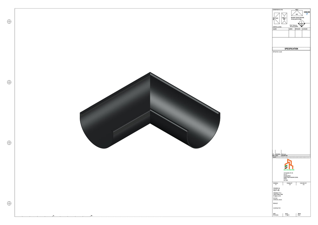 Aluminium Radius Gutter - Type 2 - 90 Degree Corner