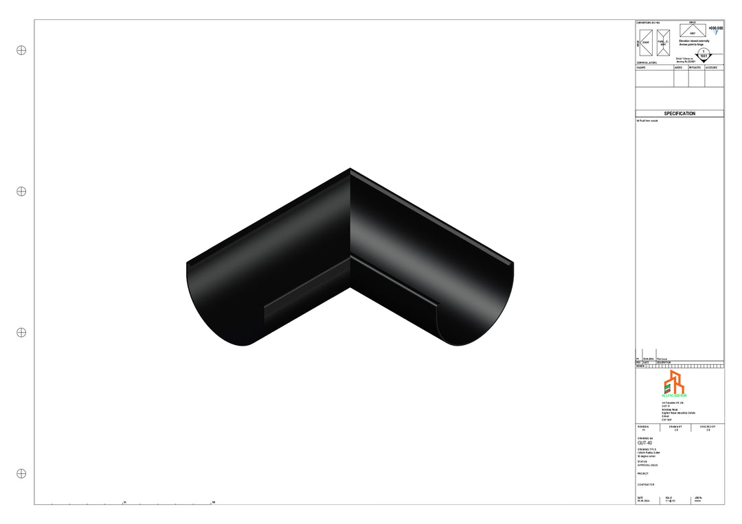 Aluminium Radius Gutter - Type 2 - 90 Degree Corner