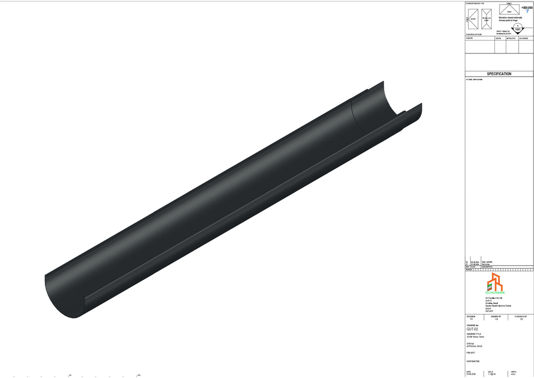 Aluminium Radius Gutter - Type 2 - 3M Length