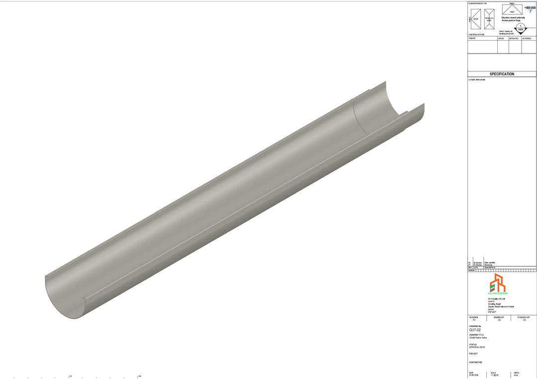 Aluminium Radius Gutter - Type 2 - 3M Length
