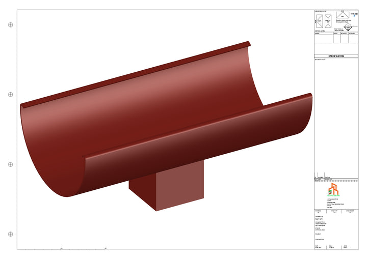 Aluminium Radius Gutter - Type 2 - Centre Spout - 63 Sq