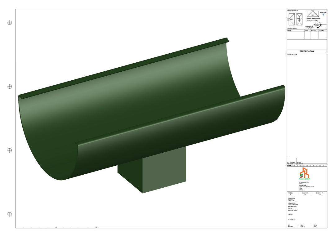Aluminium Radius Gutter - Type 2 - Centre Spout - 63 Sq