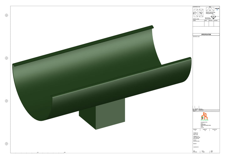 Aluminium Radius Gutter - Type 2 - Centre Spout - 63 Sq