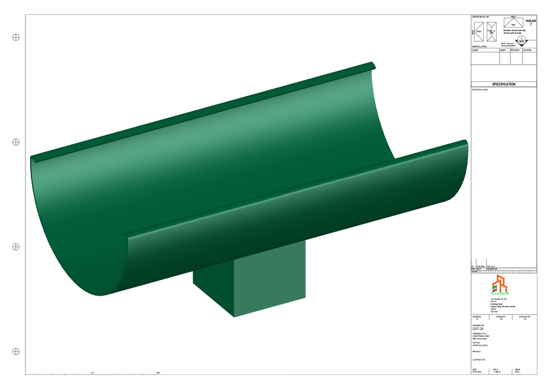 Aluminium Radius Gutter - Type 2 - Centre Spout - 63 Sq