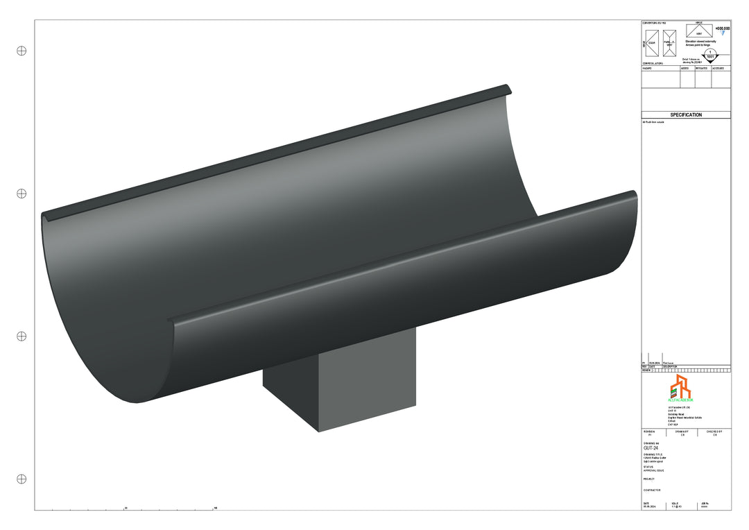 Aluminium Radius Gutter - Type 2 - Centre Spout - 63 Sq