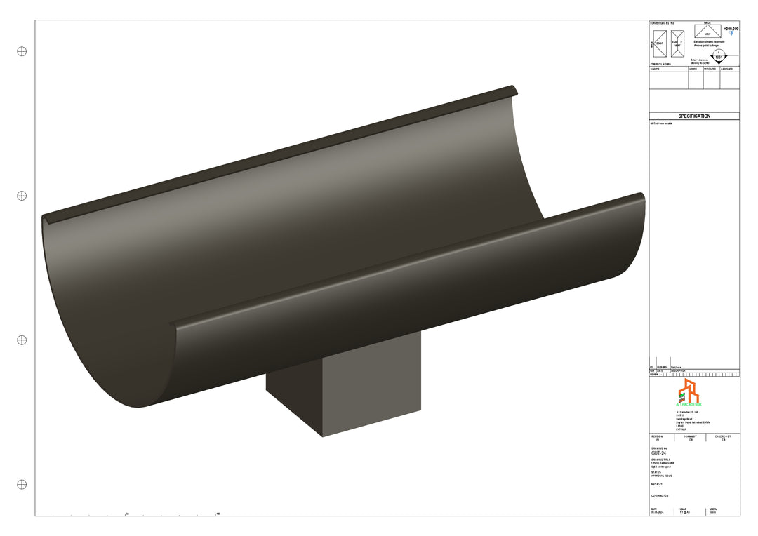 Aluminium Radius Gutter - Type 2 - Centre Spout - 63 Sq