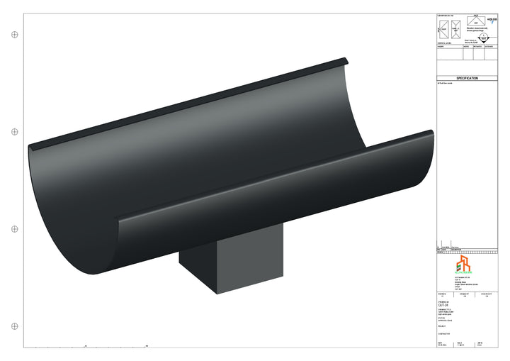 Aluminium Radius Gutter - Type 2 - Centre Spout - 63 Sq