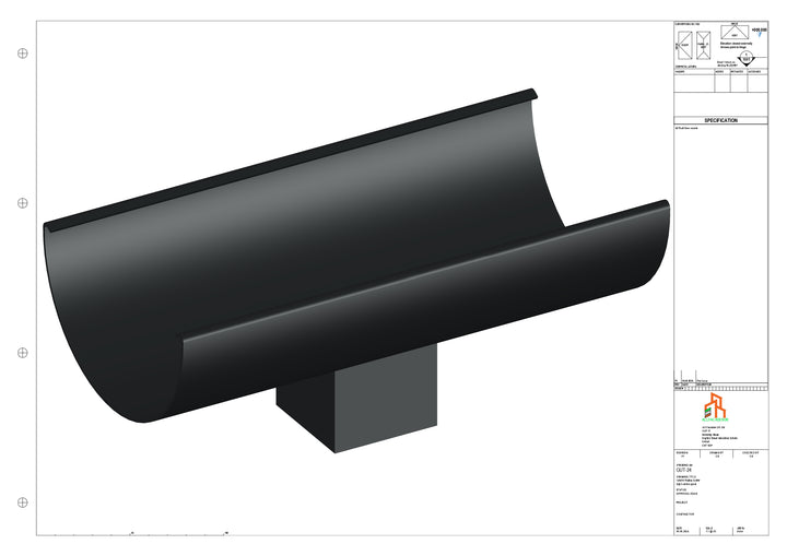 Aluminium Radius Gutter - Type 2 - Centre Spout - 63 Sq
