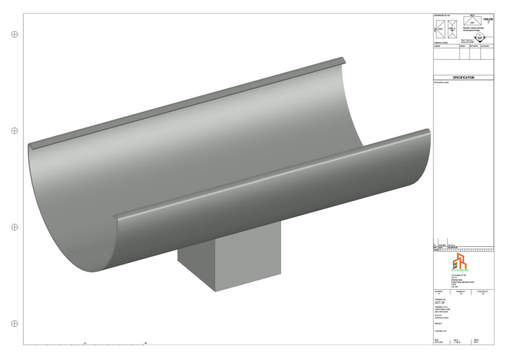 Aluminium Radius Gutter - Type 2 - Centre Spout - 63 Sq