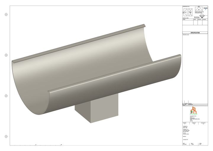 Aluminium Radius Gutter - Type 2 - Centre Spout - 63 Sq