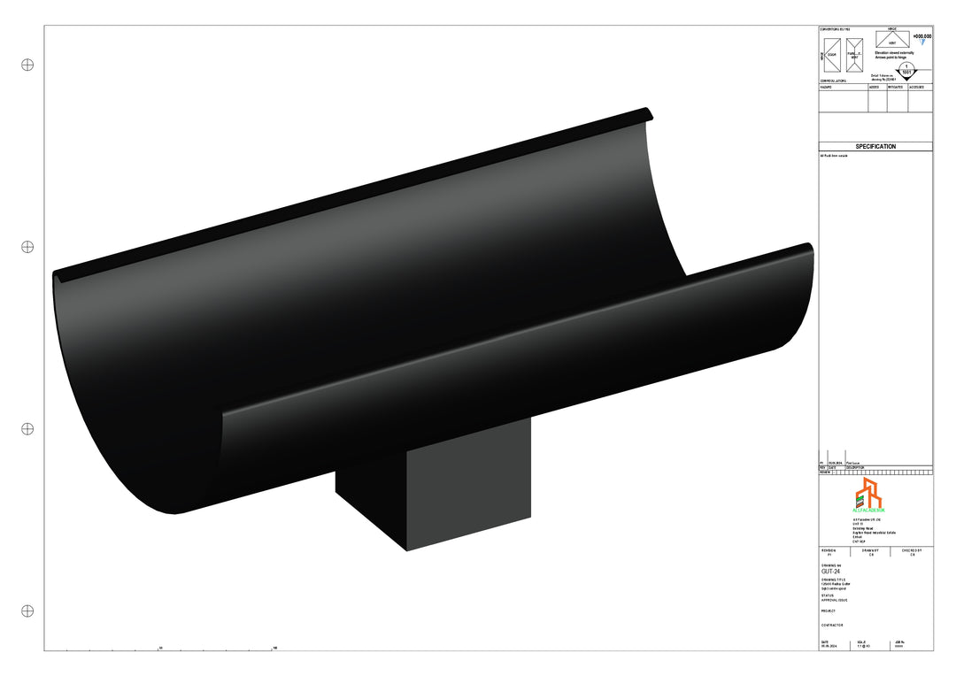 Aluminium Radius Gutter - Type 2 - Centre Spout - 63 Sq