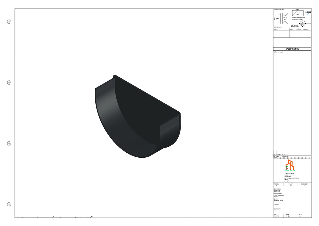 Aluminium Radius Gutter - Type 2 - Stopend