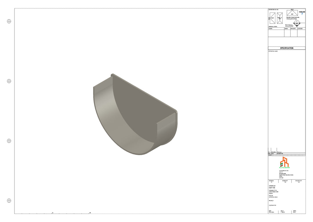 Aluminium Radius Gutter - Type 2 - Stopend