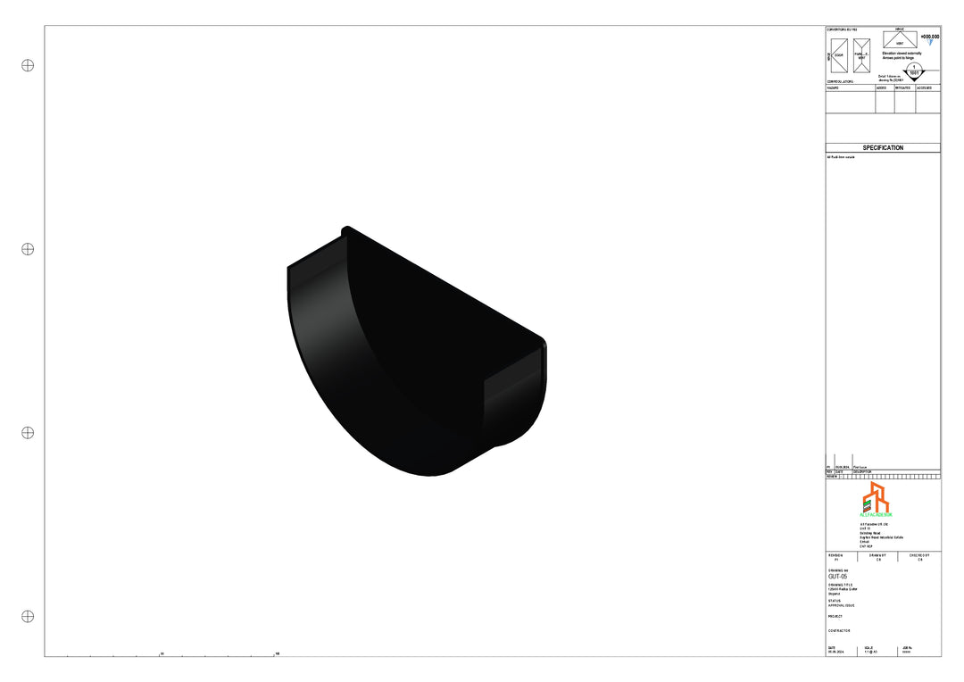 Aluminium Radius Gutter - Type 2 - Stopend