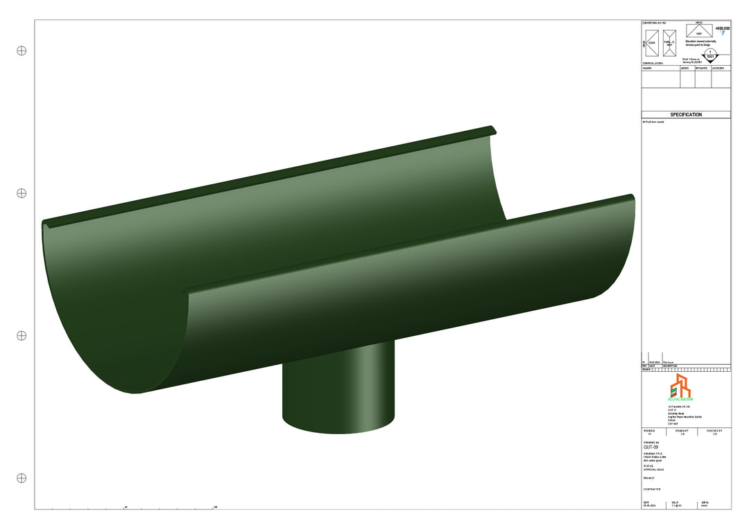 Aluminium Radius Gutter - Type 3 - Centre Spout - 100 Dia