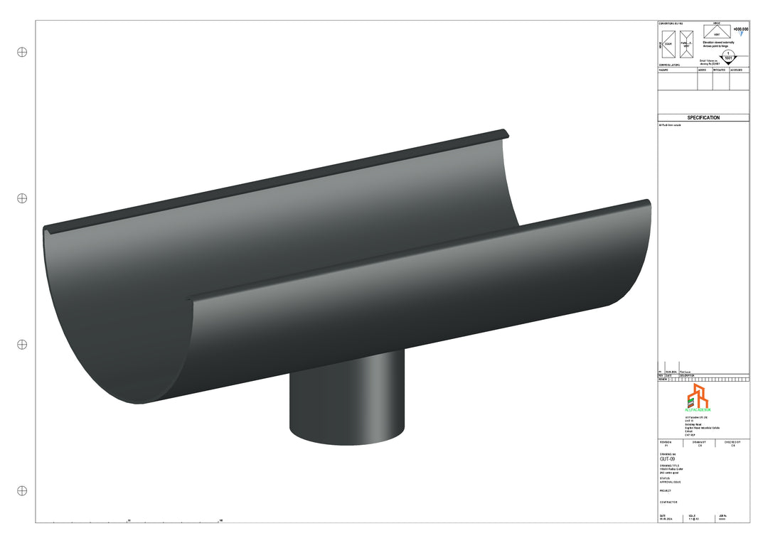 Aluminium Radius Gutter - Type 3 - Centre Spout - 100 Dia
