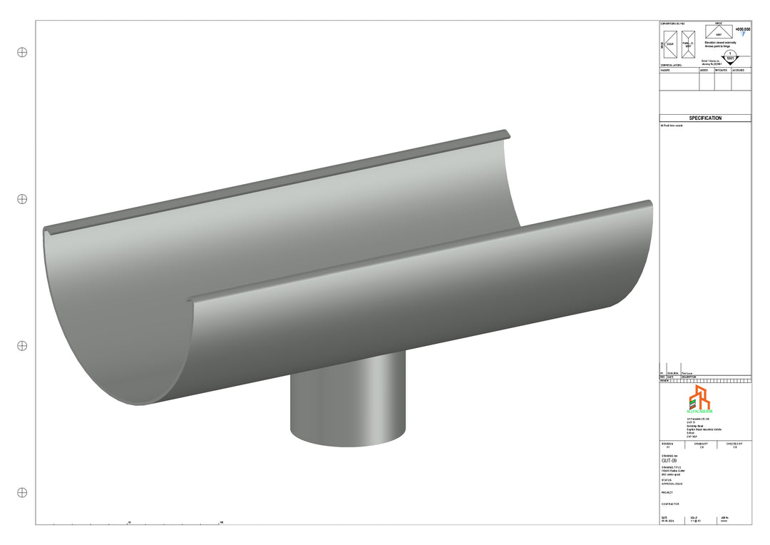 Aluminium Radius Gutter - Type 3 - Centre Spout - 100 Dia