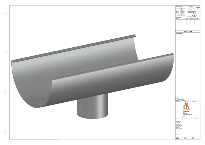 Aluminium Radius Gutter - Type 3 - Centre Spout - 100 Dia