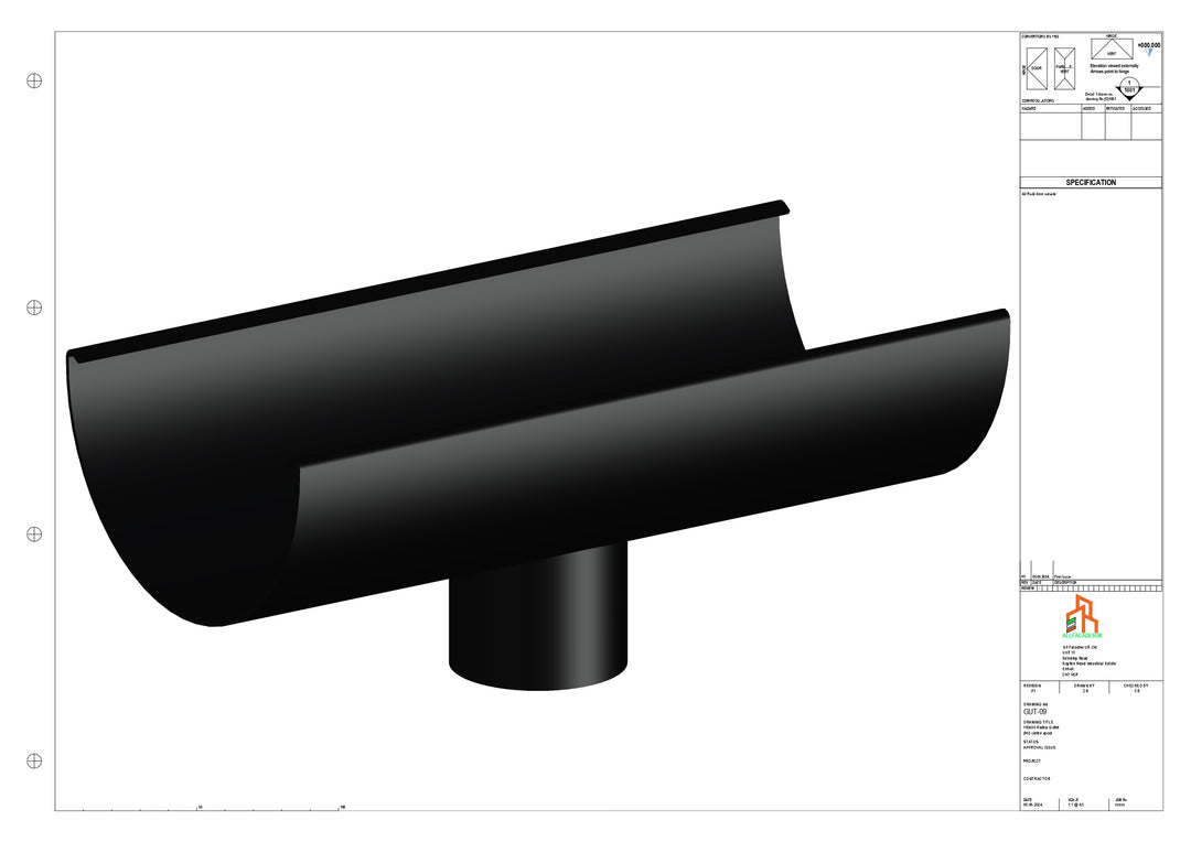 Aluminium Radius Gutter - Type 3 - Centre Spout - 100 Dia