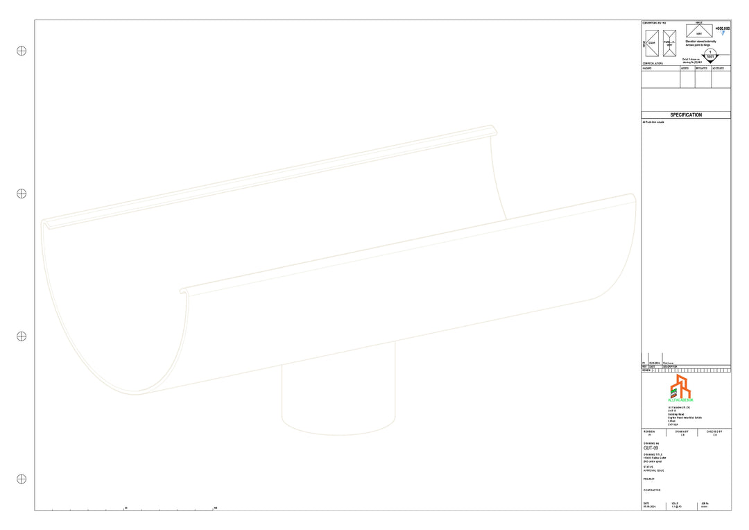 Aluminium Radius Gutter - Type 3 - Centre Spout - 100 Dia
