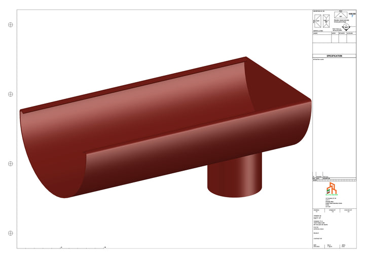 Aluminium Radius Gutter - Type 3 - End Spout - 63 Dia