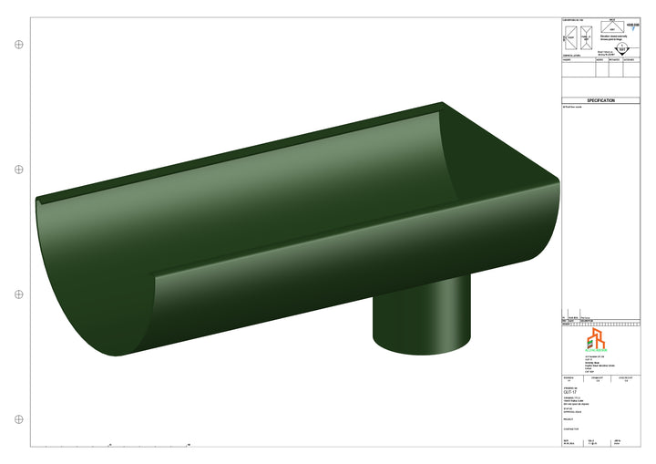 Aluminium Radius Gutter - Type 3 - End Spout - 63 Dia