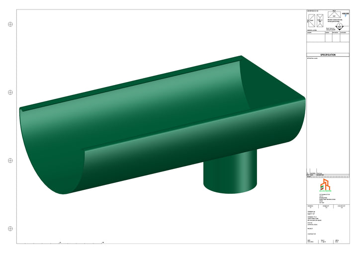 Aluminium Radius Gutter - Type 3 - End Spout - 63 Dia