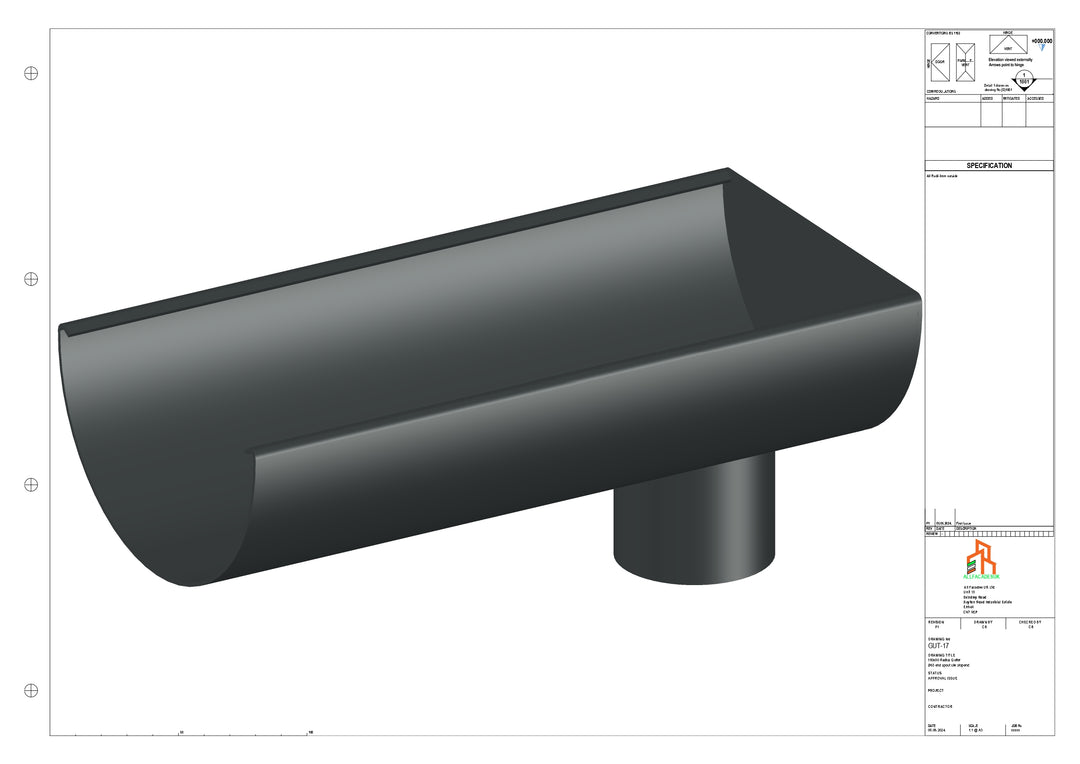 Aluminium Radius Gutter - Type 3 - End Spout - 63 Dia