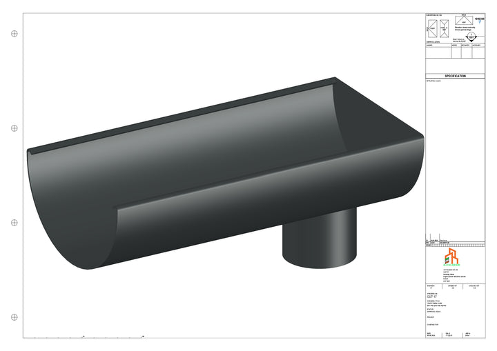 Aluminium Radius Gutter - Type 3 - End Spout - 63 Dia