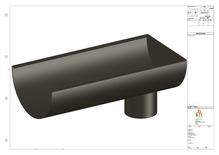Aluminium Radius Gutter - Type 3 - End Spout - 63 Dia