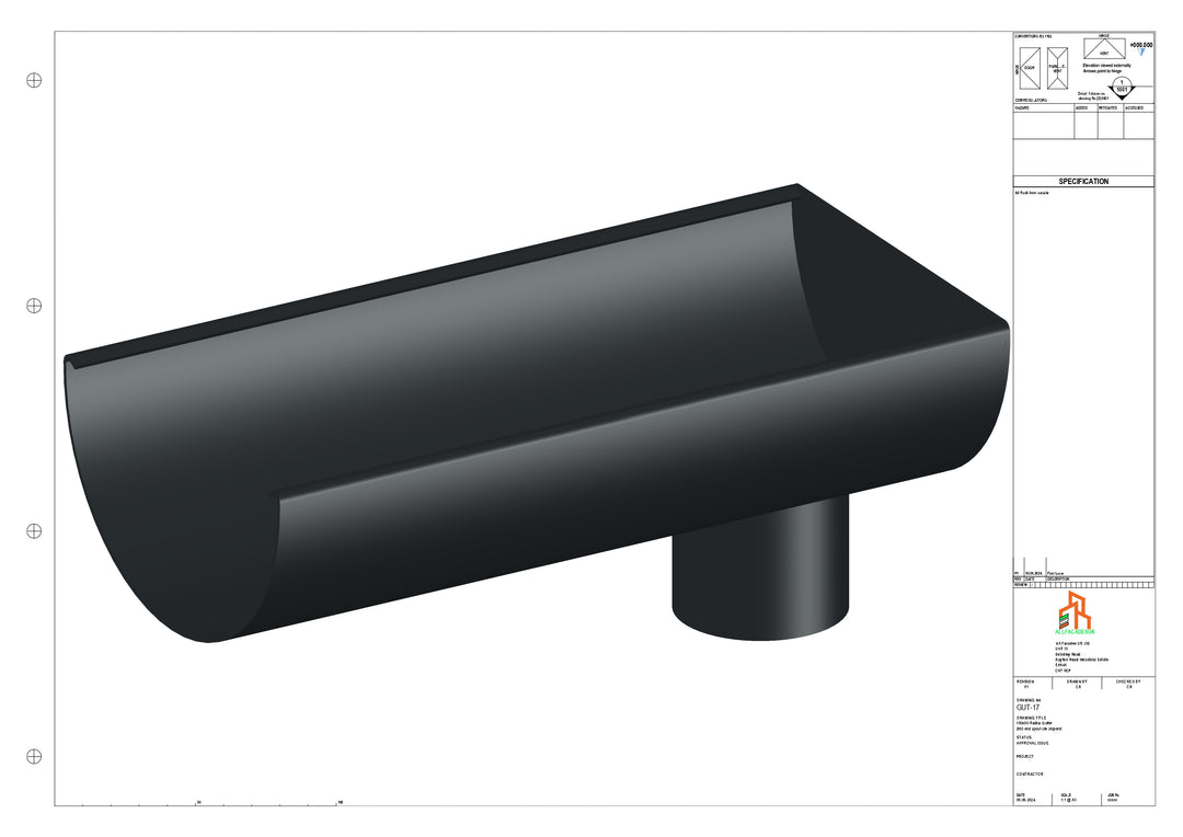 Aluminium Radius Gutter - Type 3 - End Spout - 63 Dia
