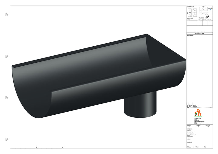 Aluminium Radius Gutter - Type 3 - End Spout - 63 Dia