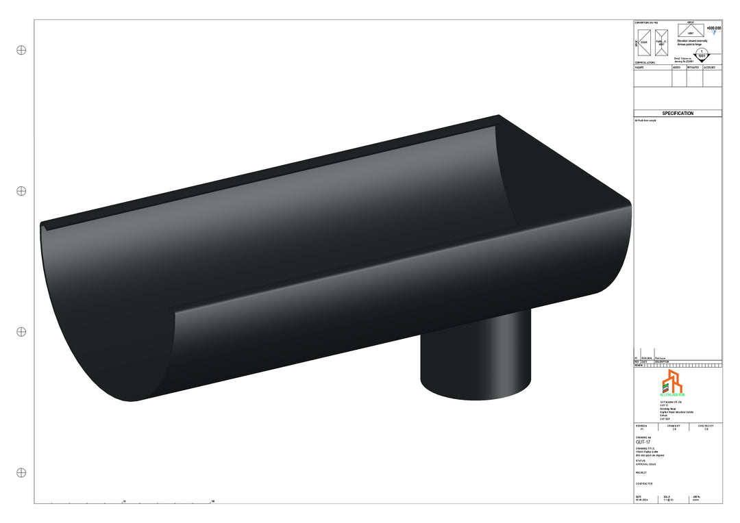 Aluminium Radius Gutter - Type 3 - End Spout - 63 Dia
