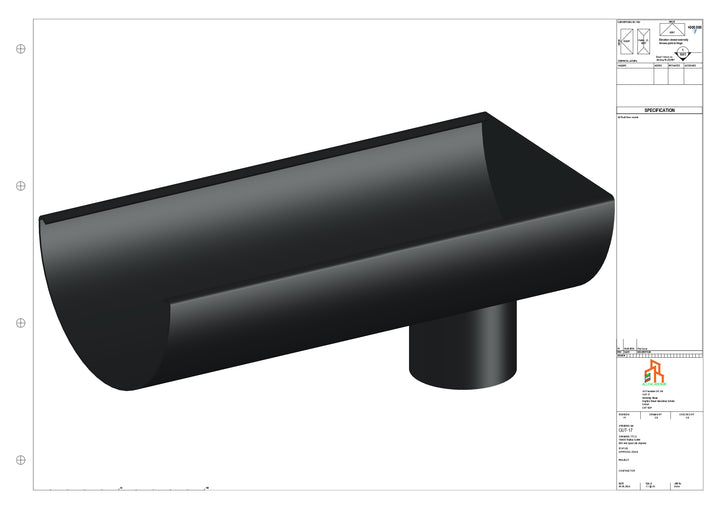 Aluminium Radius Gutter - Type 3 - End Spout - 63 Dia