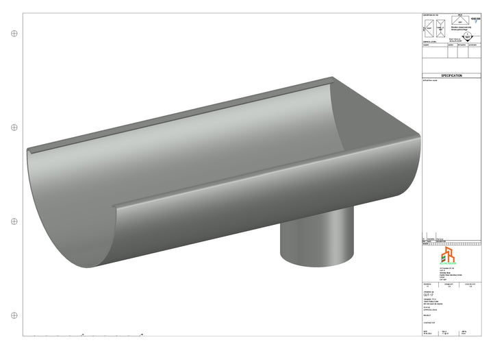 Aluminium Radius Gutter - Type 3 - End Spout - 63 Dia