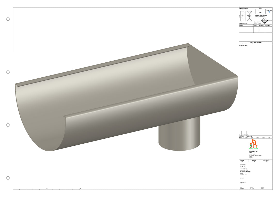Aluminium Radius Gutter - Type 3 - End Spout - 63 Dia
