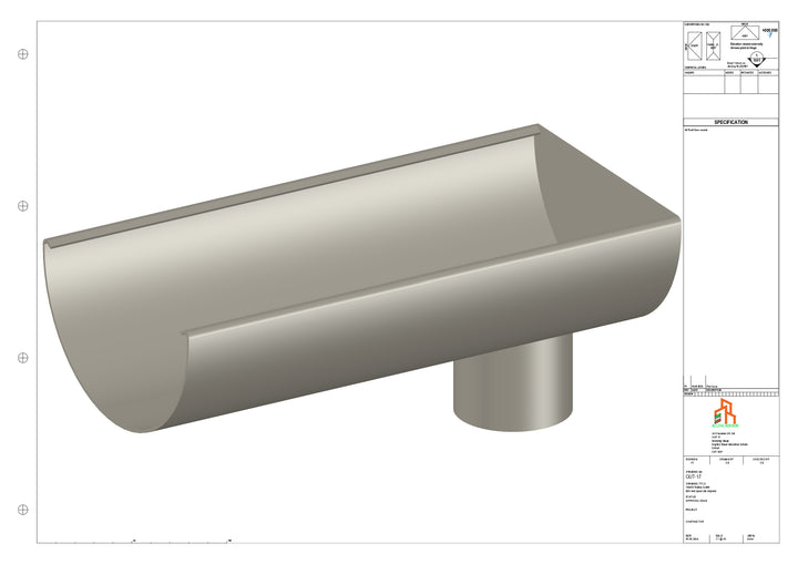 Aluminium Radius Gutter - Type 3 - End Spout - 63 Dia