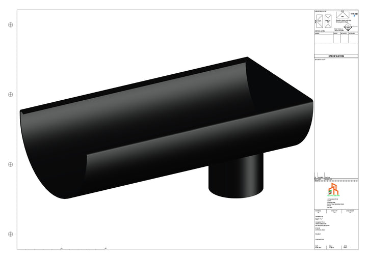 Aluminium Radius Gutter - Type 3 - End Spout - 63 Dia