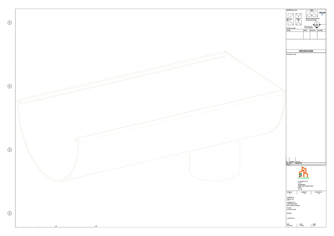 Aluminium Radius Gutter - Type 3 - End Spout - 63 Dia