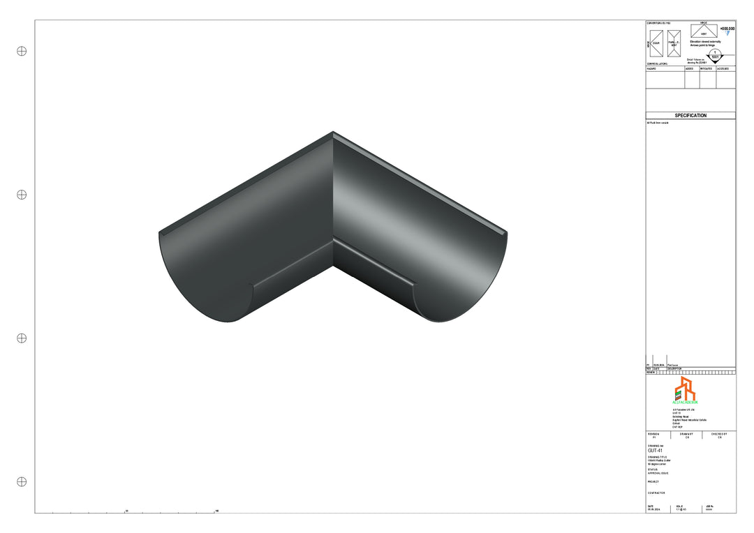 Aluminium Radius Gutter - Type 3 - 90 Degree Corner