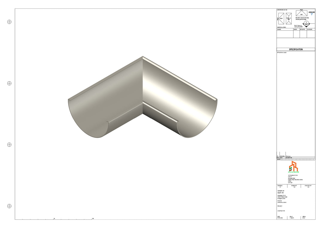 Aluminium Radius Gutter - Type 3 - 90 Degree Corner
