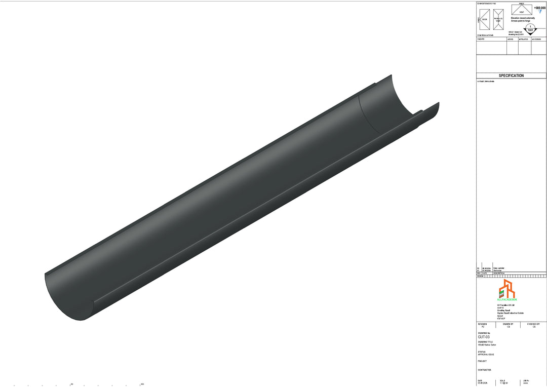 Aluminium Radius Gutter - Type 3 - 3M Length