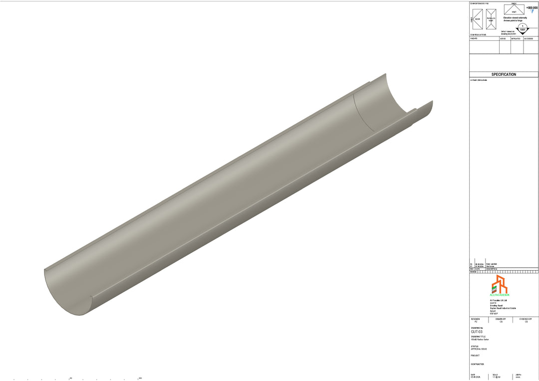 Aluminium Radius Gutter - Type 3 - 3M Length