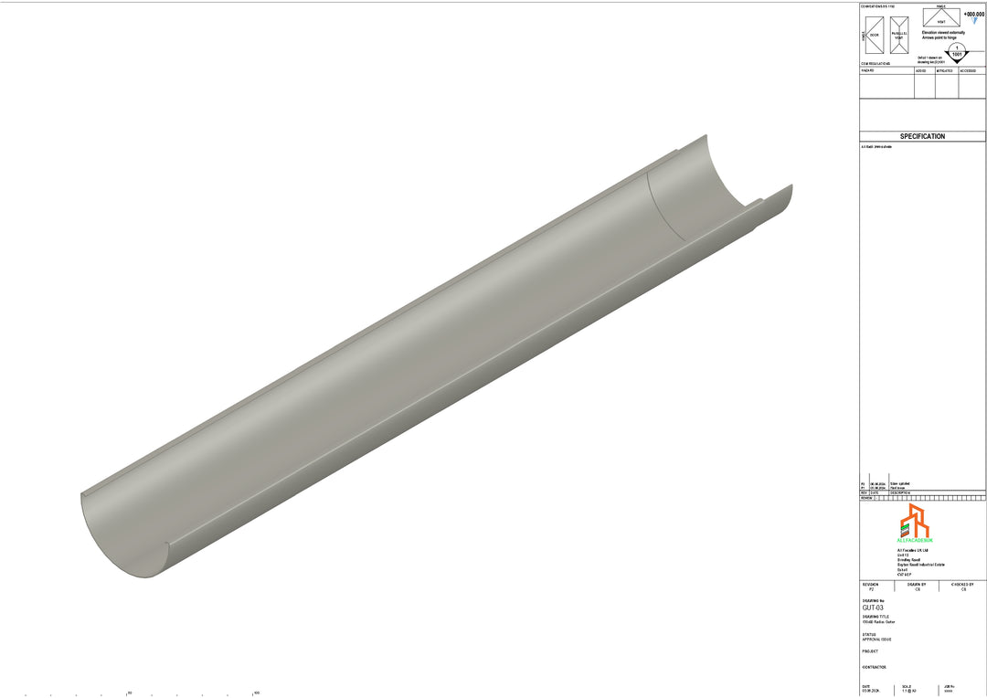 Aluminium Radius Gutter - Type 3 - 3M Length