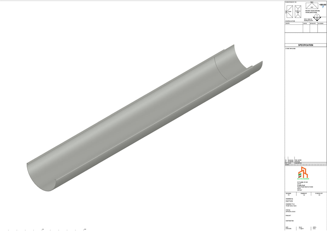 Aluminium Radius Gutter - Type 3 - 3M Length