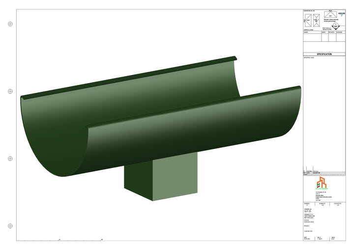 Aluminium Radius Gutter - Type 3 - Centre Spout - 63 Sq